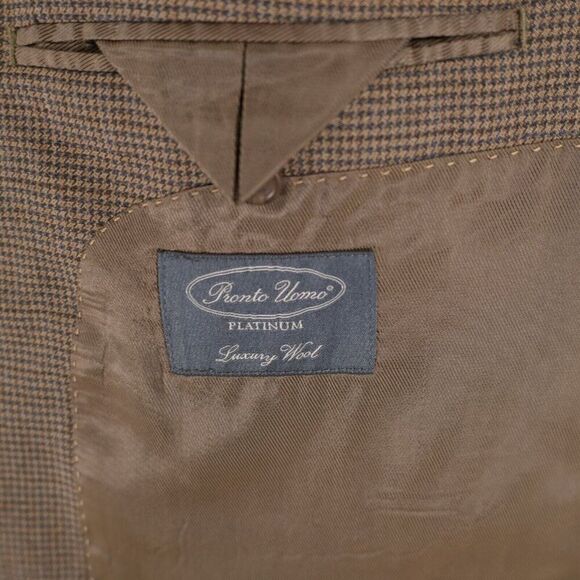 Pronto Uomo Platinum Luxury Wool Brown Blue Hounstooth 2 Button Sport Coat 44R - Picture 9 of 14